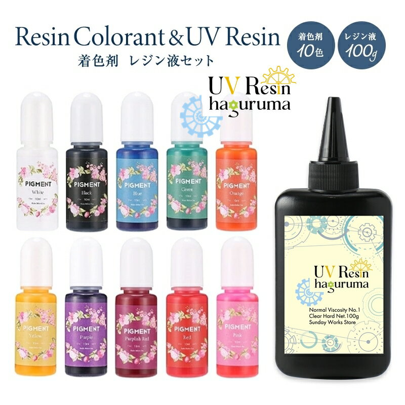 レジン液 着色剤11点セット レジン着色剤10色 レジン液大容量100g レジンセット レジンスターターセット haguruma歯車