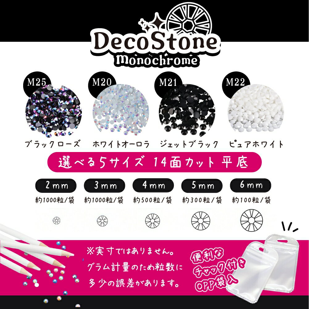 ミルキーストーン 高分子ストーン ラインストーン 白 黒 2mm 3mm 4mm 5mm 6mm デコ...