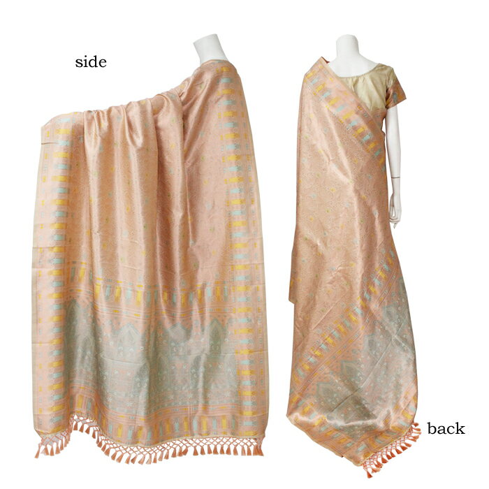 サリー：コーラルピンク系 / インド民族衣装 インドサリー 結婚式 アジアンファッション エスニック デコレーション布