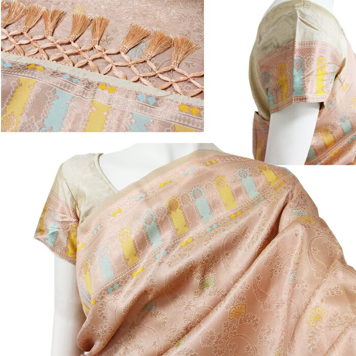 サリー：コーラルピンク系 / インド民族衣装 インドサリー 結婚式 アジアンファッション エスニック デコレーション布