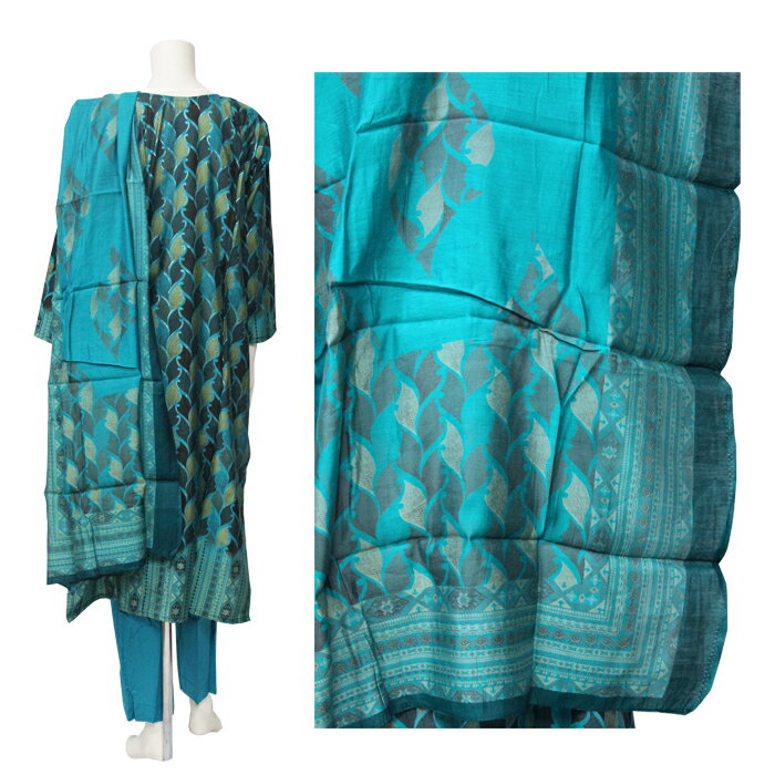 ＜L＞パンジャビドレス：クルタ・ズボン　ブルー系 / インド衣装 民族衣装 アジアン ファッション パンジャビ ドレス カミーズ エスニック