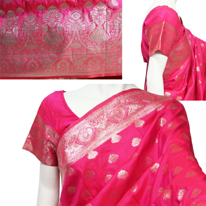 サリー：ピンク / インド衣裳 民族衣装 インドサリー 結婚式 アジアンファッション エスニック デコレーション布