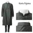 クルタ・パジャマ:ダークグリーン Mサイズ相当(インド表記40)/ クルタパジャマ Kurta Pajama 男性民族衣装 メンズ インド衣裳 エスニックファッション