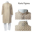 クルタ・パジャマ:ベージュ Lサイズ相当(インド表記42)/ クルタパジャマ Kurta Pajama 男性民族衣装 メンズ インド衣裳 エスニックファッション