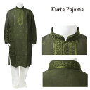 クルタ・パジャマ:カーキ Lサイズ相当(インド表記42)/ クルタパジャマ Kurta Pajama 男性民族衣装 メンズ インド衣裳 エスニックファッション
