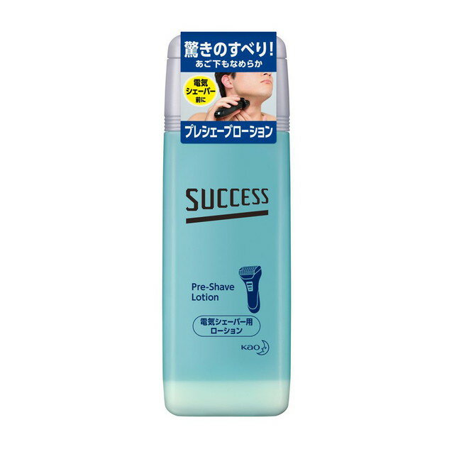 商品名サクセス　プレシェーブローション 内容量100ml 商品説明（製品の特徴）微粒子スムースパウダー配合。＜br＞肌のすべりをよくし、剃り残しを少なくし、肌荒れを防ぎます。＜br＞驚きのすべり！あご下もなめらか。＜br＞●電気シェーバー用 使用上の注意●傷、はれもの、湿疹等異常のあるところには使わない＜br＞●肌に異常が生じていないかよく注意して使う。肌に合わない時や、使用中、赤み、はれ、かゆみ、刺激、色抜け（白斑等）や黒ずみ等の異常が出た時、また日光があたって同じような異常が出た時は使用を中止し、皮フ科医へ相談する。使い続けると症状が悪化することがある＜br＞●目に入らないよう注意し、入った時は、すぐに充分洗い流す＜br＞●子供の手の届く所に置かない＜br＞●誤飲に注意する＜br＞●保存は40度以下 成分・分量エタノール、水、ナイロン‐12、ジカプリン酸ネオペンチルグリコール、ジメチコン、イソステアリルグリセリル、イソステアロイルラクチレートNa、PG、グリチルレチン酸、メントール、メトキシケイヒ酸エチルヘキシル、香料、青1、黄4 問合せ先花王株式会社＜br＞0120‐165‐696 製造販売会社（メーカー）花王株式会社 販売会社(発売元）花王株式会社 原産国日本 広告文責株式会社サンドラッグ/電話番号:0120‐009‐368 JANコード49541434 ブランドサクセス ※お届け地域によっては、表記されている日数よりもお届けにお時間を頂く場合がございます。