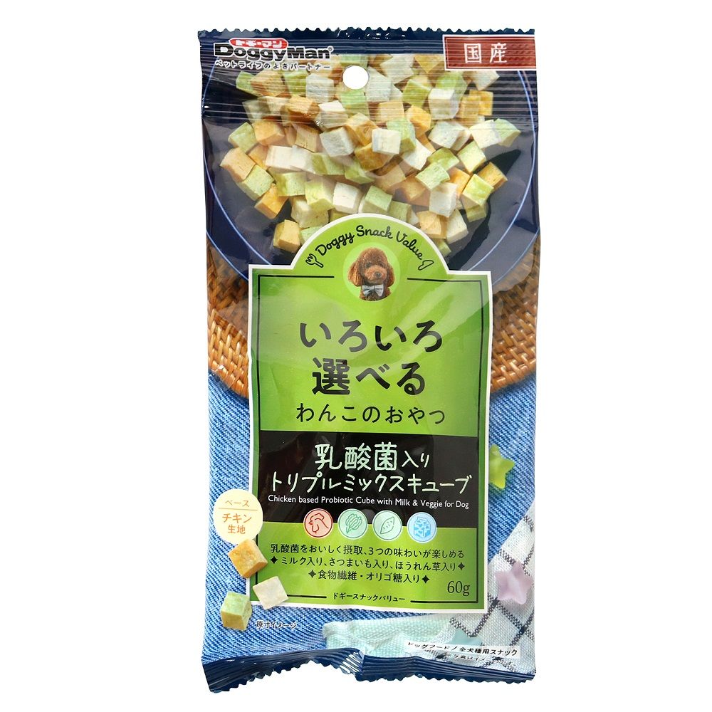 ドギースナックバリュー 乳酸菌入りトリプルミックスキューブ 60g