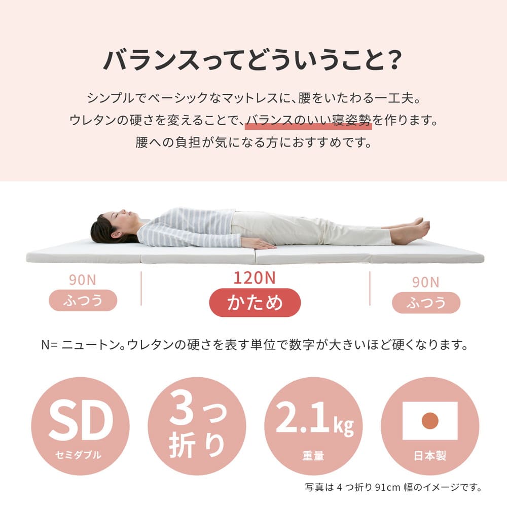 3つ折り5cmマットレス セミダブル 【直送品】 返品・キャンセル・他商品と同時購入は不可 [3]