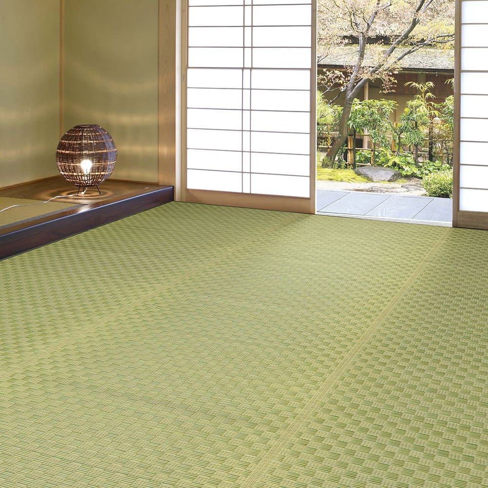 市松柄 い草カーペット 若月 江戸間2畳 グリーン メーカー直送 ▼返品・キャンセル不可【他商品との同時購入不可】