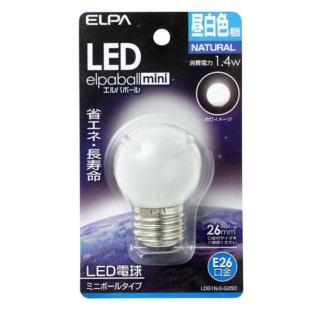 エルパ ELPA LED装飾電球 ミニボールG40形 LED 省エネ E26 1.4W LDG1N-G-G250