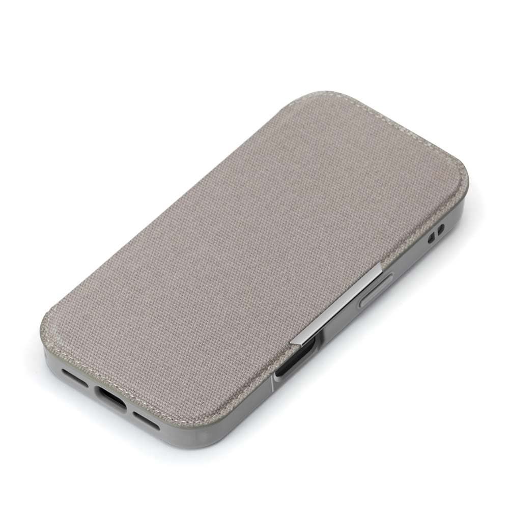PGA iPhone 16 Pro用 ガラスフリップケース キャンバス/ライトグレー PG-24BGF08GY 70g