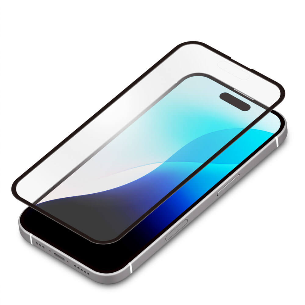 PGA iPhone 16 Pro用 液晶全面保護ガラス 角割れ防止PETフレーム PG-24BGLF07GM 13g