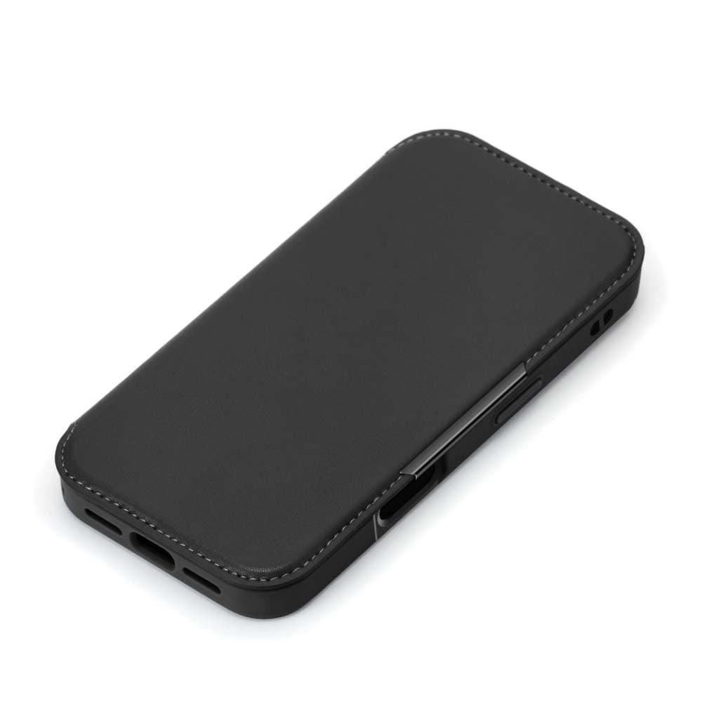 PGA iPhone16Plus用 ガラスフリップケース ブラック 80g