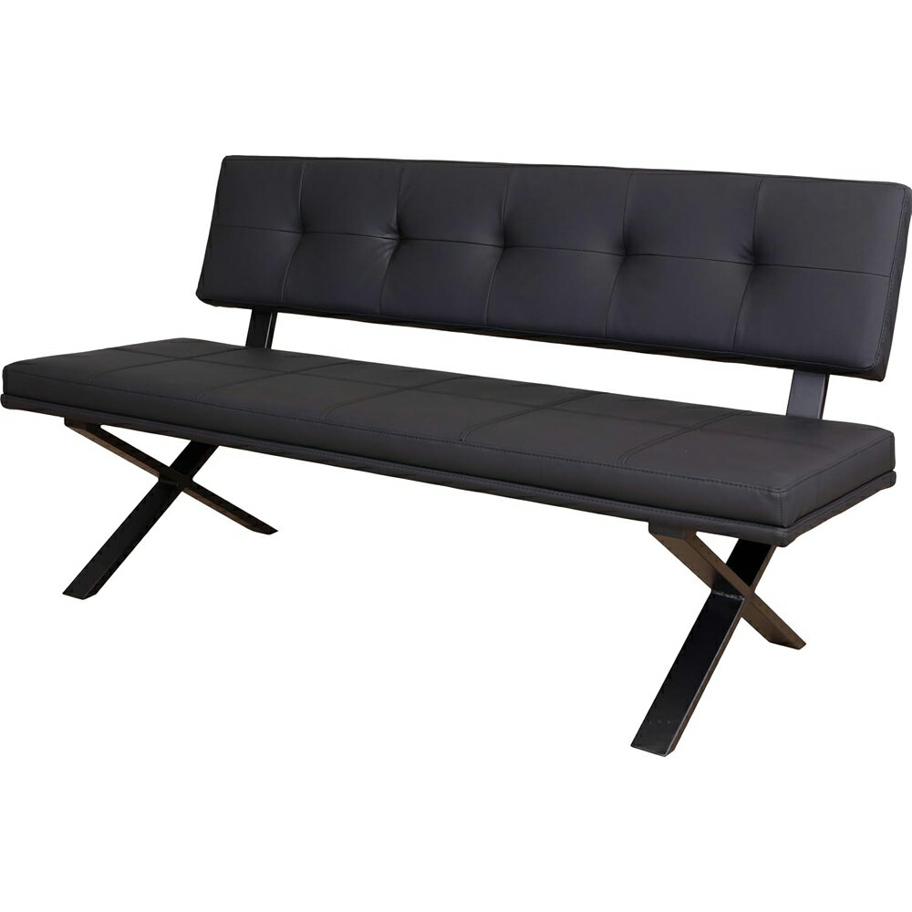 ダイニングベンチ Brescia PVC 背付 ブラック　メーカー直送　▼返品・キャンセル不可【他商品との同時..