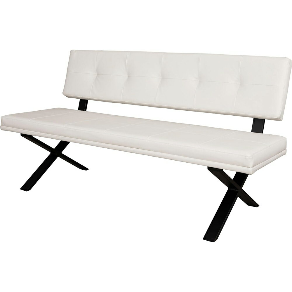 ダイニングベンチ Brescia PVC 背付 ホワイト　メーカー直送　▼返品・キャンセル不可【他商品との同時..