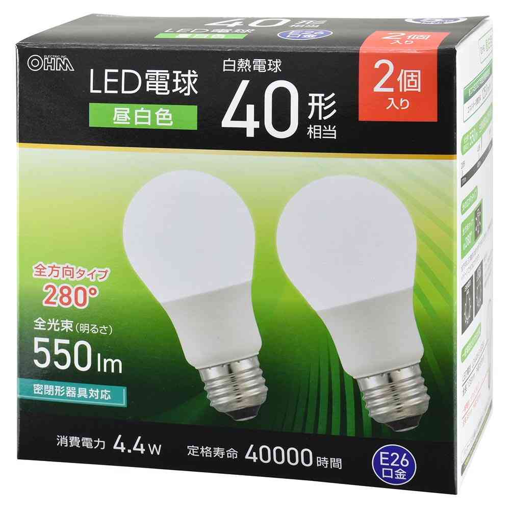 オーム電機 LED電球 40形相当昼白色 2個入(3)