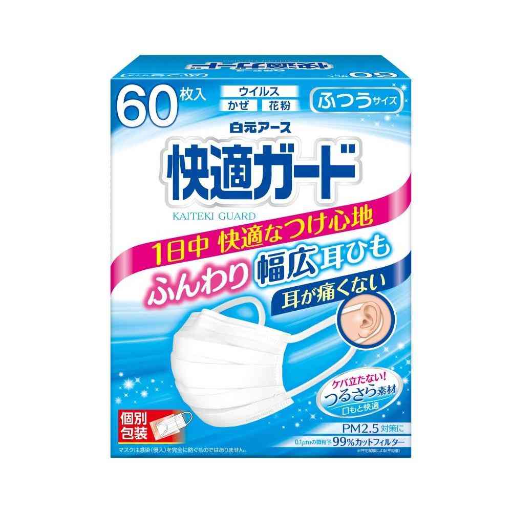 白元アース 快適ガード マスク ふつうサイズ 60枚 【2個セット】