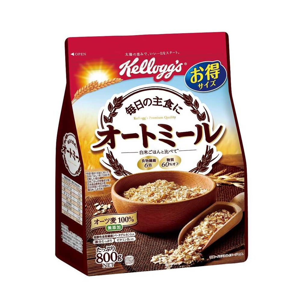 ■商品説明（製品の特徴） ●発酵性食物繊維＊を含むオーツ麦100％を原料とし、無添加のオートミール（インスタントオーツ）。●温めることで香ばしさが引き立つので、電子レンジで温めて、幅広いアレンジをお楽しみいただけます。●糖質ひかえめで、毎日の主食としてお召し上がりください。●日々の食生活にオートミールを取り入れて、健康な身体づくりをしましょう！＊ベータグルカン■使用上の注意 開封後はチャックを閉め、湿気をさけて保管の上、お早めにお召し上がりください。■成分・分量 全粒オーツ麦■保管及び取扱上の注意 高温多湿の場所をさけて保存してください。■問合せ先 日本ケロッグ合同会社お客様相談室電話番号：0120‐870141受付時間9:00‐17:00土日祝日除く■製造販売会社（メーカー） 日本ケロッグ合同会社■広告文責 株式会社サンドラッグ電話番号:0120‐009‐368■JANコード 4901113955132■ブランド ケロッグ※パッケージ・デザイン等は、予告なしに変更される場合がありますので、予めご了承ください。※お届け地域によっては、表記されている日数よりもお届けにお時間を頂く場合がございます。