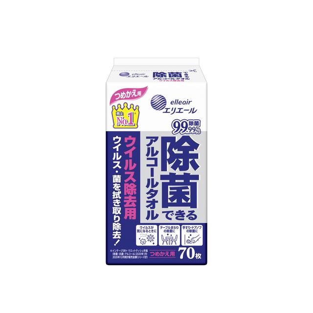 大王製紙 エリエール 除菌できるアルコールタオル ウィルス除去用 詰め替え 70枚入り