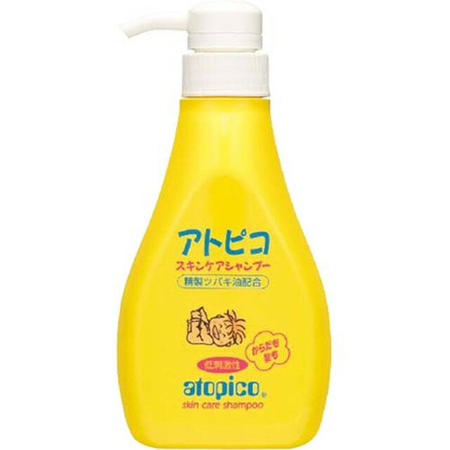 商品名アトピコ　スキンケアシャンプー 内容量400ml 商品説明（製品の特徴）髪も、顔もからだも洗える精製ツバキ油配合の低刺激性の全身シャンプーです。きめ細かな泡立ちで汚れをきちんと落とし、しっとりとした洗い上がりです。精製ツバキ油が頭皮・毛髪・肌のうるおいをまもります。低刺激性・無香料・無着色。 使用上の注意傷・はれもの・湿疹等、異常のある場合はご使用をおやめください。本品を使用して刺激等の異常があらわれた時は、使用を中止し皮膚科専門医等にご相談ください。目に入った時はすぐに洗い流してください。小児の手が届かないところに保管してください。極端に高温・低温の場所は避け、直射日光の当たらない場所に保管してください。 成分・分量水・ラウリルグルコシド・コカミドDEA・スルホコハク酸ラウレス2Na・ラウリルベタイン・グリセリン・ツバキ脂肪酸K・PEG-6（カプリル/カプリン酸）グリセリル・ツバキ油・ベタイン・マルチトール・クエン酸・メチルパラベン・プロピルパラベン・EDTA-2Na 問合せ先アトピコ相談室0120-457-178 製造販売会社（メーカー）株式会社大島椿本舗 販売会社(発売元）大島椿株式会社 原産国日本 リスク区分（商品区分）化粧品 広告文責株式会社サンドラッグ/電話番号:0120-009-368 JANコード4970170741507 ブランドアトピコスキンケア ※お届け地域によっては、表記されている日数よりもお届けにお時間を頂く場合がございます。