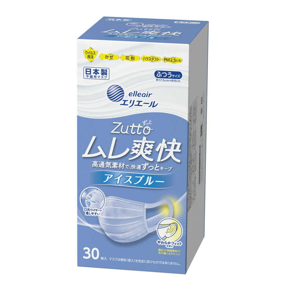 大王製紙 エリエール ハイパーブロックマスク ムレ爽快color’s アイスブルー ふつうサイズ 30枚のサムネイル