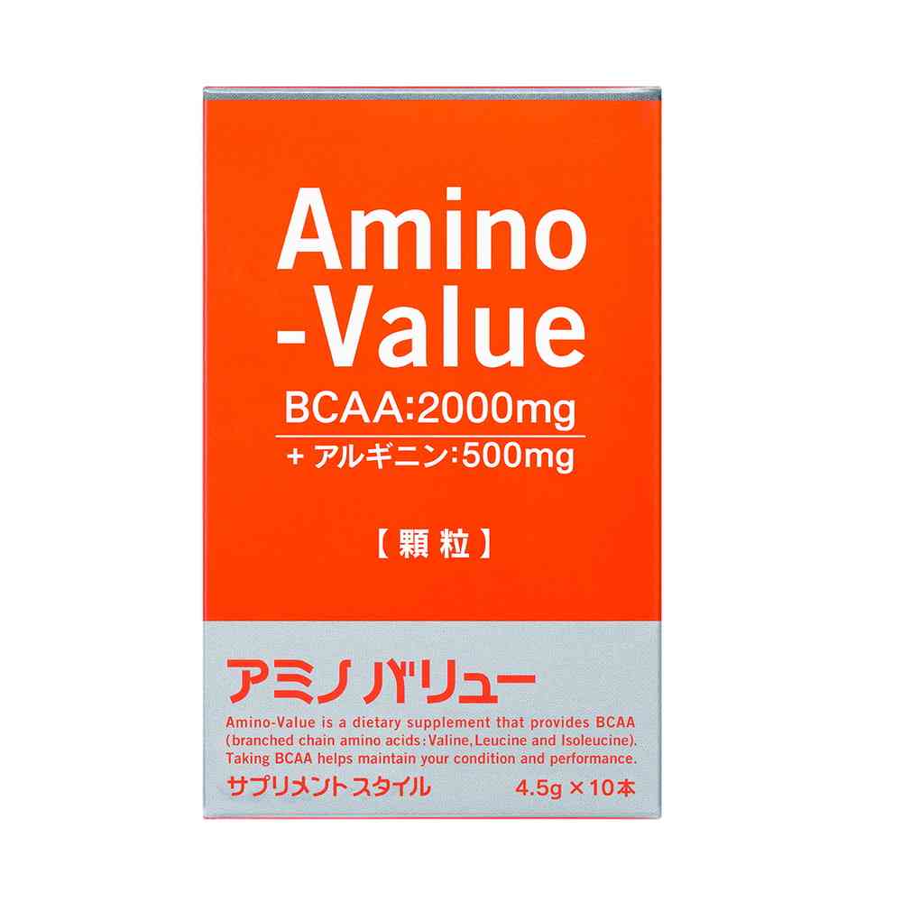 商品名アミノバリューサプリメントスタイル 内容量4.5g×10本 商品説明（製品の特徴）（1）1袋あたりBCAA2000mgが水なしでも飲める顆粒タイプのサプリメントです。（2）スッキリ飲みやすいグレープフルーツ風味。 成分・分量栄養成分（1本（4.5g）当たり）エネルギー13kcal、タンパク質2.4g、脂質0g、炭水化物2g、食塩相当量0.01gアミノ酸2,500mg（バリン500mg、ロイシン1,000mg、イソロイシン500mg、アルギニン500mg） 保管及び取扱上の注意高温・多湿・直射日光をさけてください。 問合せ先大塚製薬株式会社0120‐550‐708 製造販売会社（メーカー）大塚製薬株式会社 販売会社(発売元）大塚製薬株式会社 リスク区分（商品区分）食品 広告文責株式会社サンドラッグ/電話番号:0120‐009‐368 JANコード4987035541127 ブランドアミノバリュー ※お届け地域によっては、表記されている日数よりもお届けにお時間を頂く場合がございます。