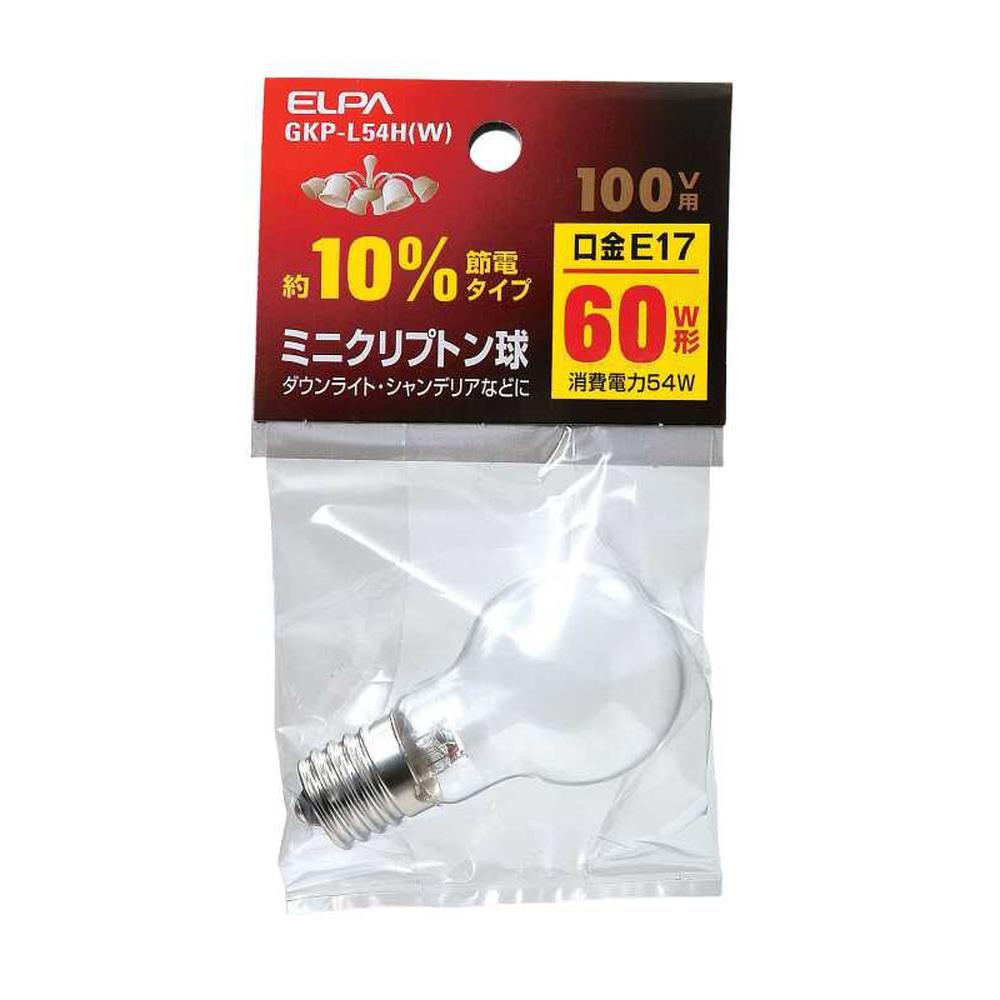 エルパ ELPA ミニクリプトン球 60W形 電球 照明 E17 100V 54W ホワイト GKP‐L54H（W）