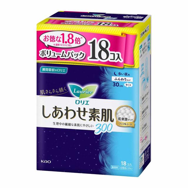 花王 ロリエ しあわせ素肌 ボリュームパック 多い夜用 30cm 羽つき 18個入り