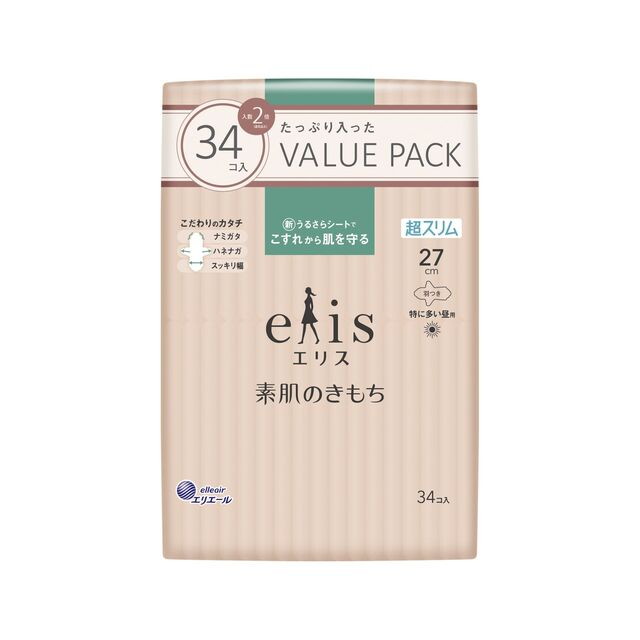 エリス素肌のきもち超スリム羽つき大容量 特に多い昼用34枚