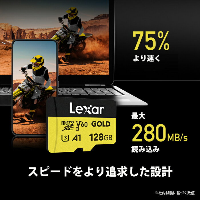 Lexar Professional レキサー Gold MicroSDXCカード 128GB UHS-II C10 U3 V60 A1 フルHD 4K UHD 最大280MB/s 国内正規品 10年メーカー保証 LMSGOLD128G-BNNNG 8K 高速転送 XQD Cfexperess 互換性 3