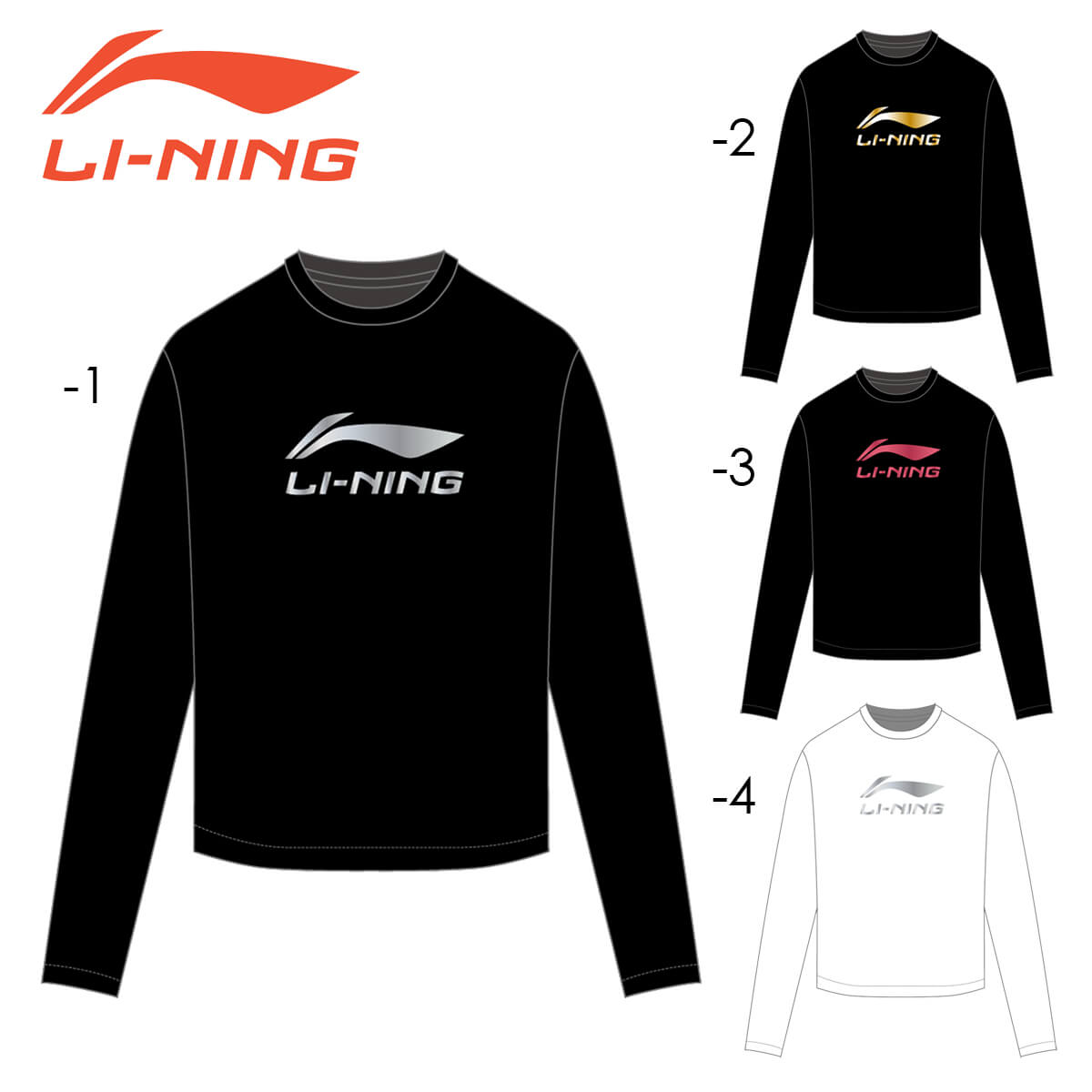 LI-NING ATLR081 ロゴ ロングTシャツ 長