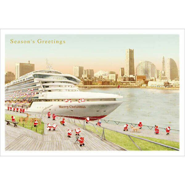 クリスマスカード ミニサンタセピアカード 横浜港 S-411 グリーティングライフ 二つ折り グリーティングカード 手紙 季節 大人 シンプル 海外向け 日本の...