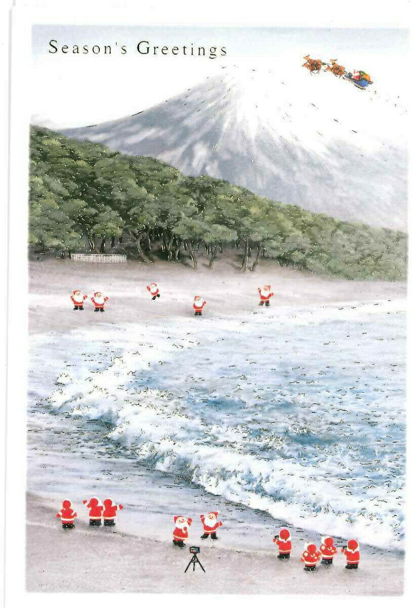 クリスマスカード 和風ミニサンタカード 三保の松原 SJ-61 グリーティングライフ 二つ折り グリーティングカード 手紙 季節 大人 シンプル 海外向け 日本...