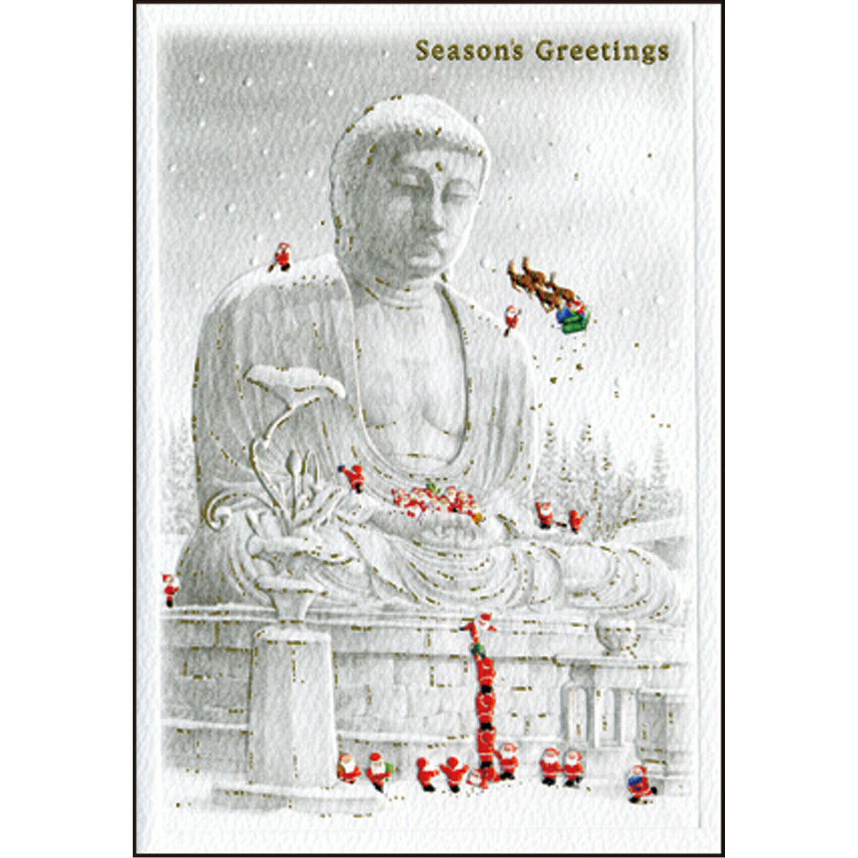 クリスマスカード 和風ミニサンタカード 鎌倉 大仏 SJ-5グリーティングライフ 二つ折り グリーティングカード 手紙 季節 大人 シンプル 海外向け 日本の名所(3)