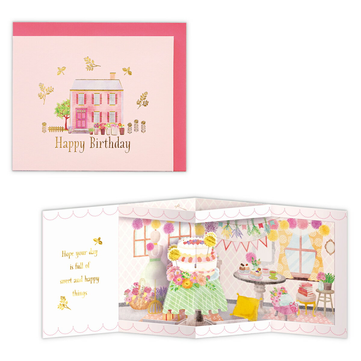バースデーカード 立体ピンクバースデーハ 811853 日本ホールマーク グリーティングカード 手紙 誕生日 お祝い