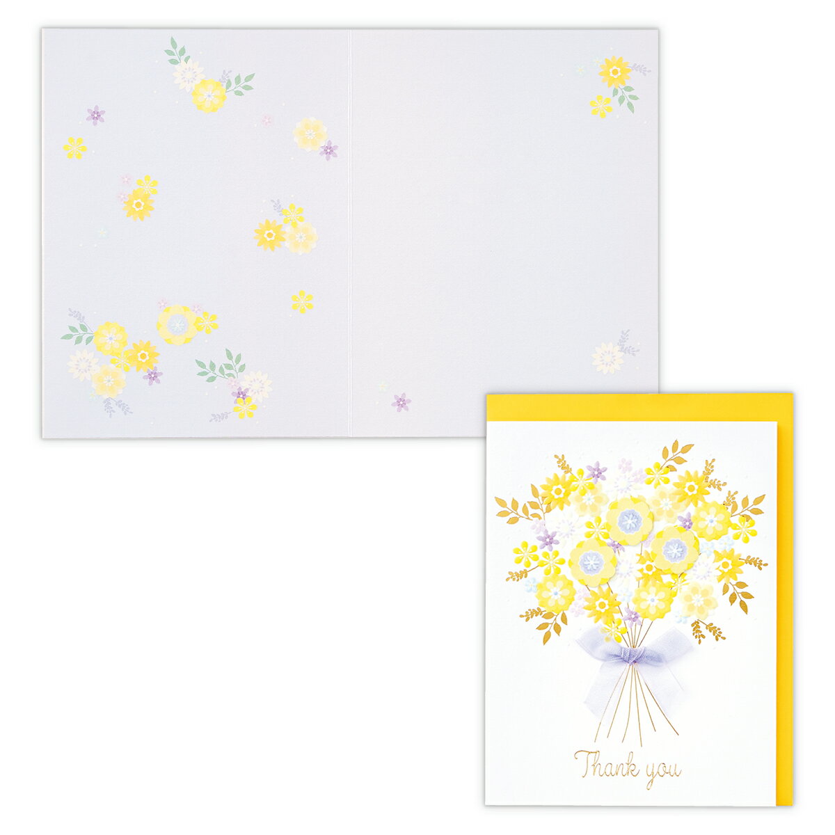 サンキューカード イエローフラワー シフォンリボンブーケ 833510 日本ホールマーク グリーティングカード 感謝 ありがとう 手紙