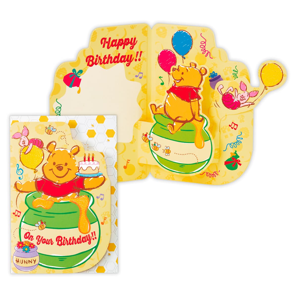 バースデーカード ♪音が鳴る&セリフ入り 立体 ディズニー くまのプーさん ダイカットハチミツ 843946 日本ホールマーク グリーティングカード 大人 子供...