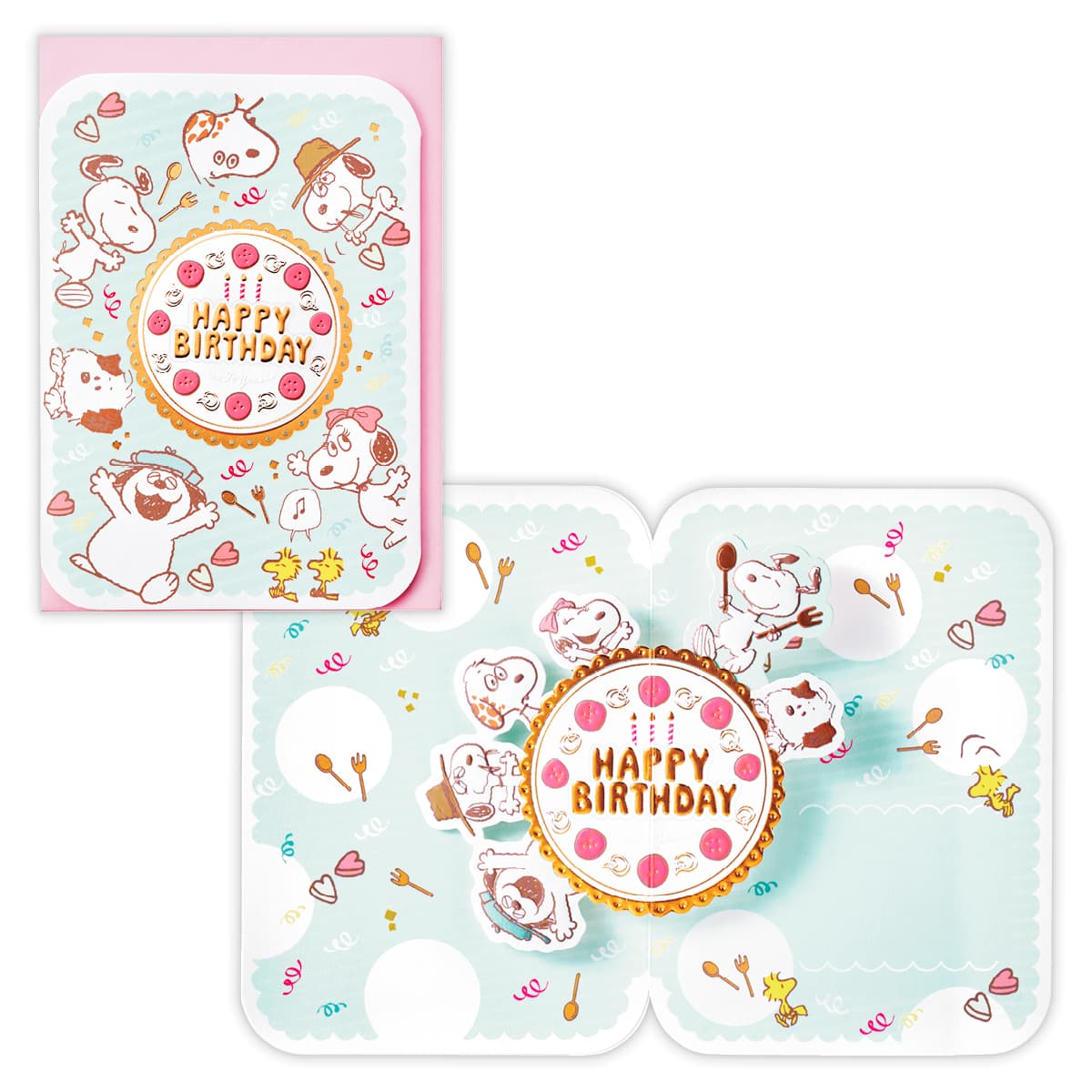 バースデーカード 立体 スヌーピー ケーキを囲んで 843991 日本ホールマーク グリーティングカード 大人 子供 手紙 挨拶 メッセージ 誕生日 お祝い 二...