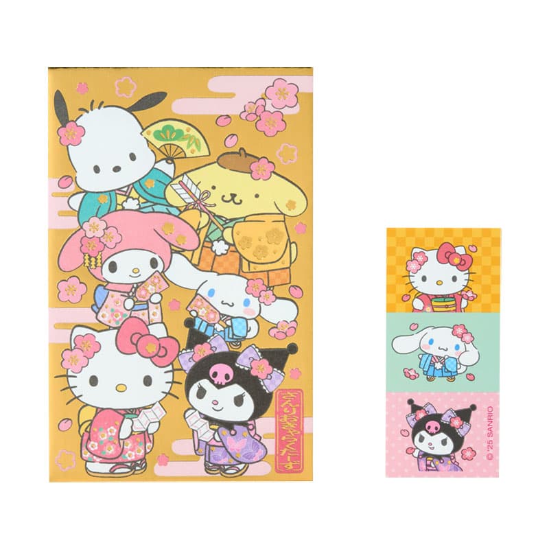 年賀ぽち袋 サンリオキャラクターズ 金 着物(3枚入り) 093190 サンリオ sanrio ポチ袋 封筒 お正月 午 ウマ年 馬 干支 三つ折り