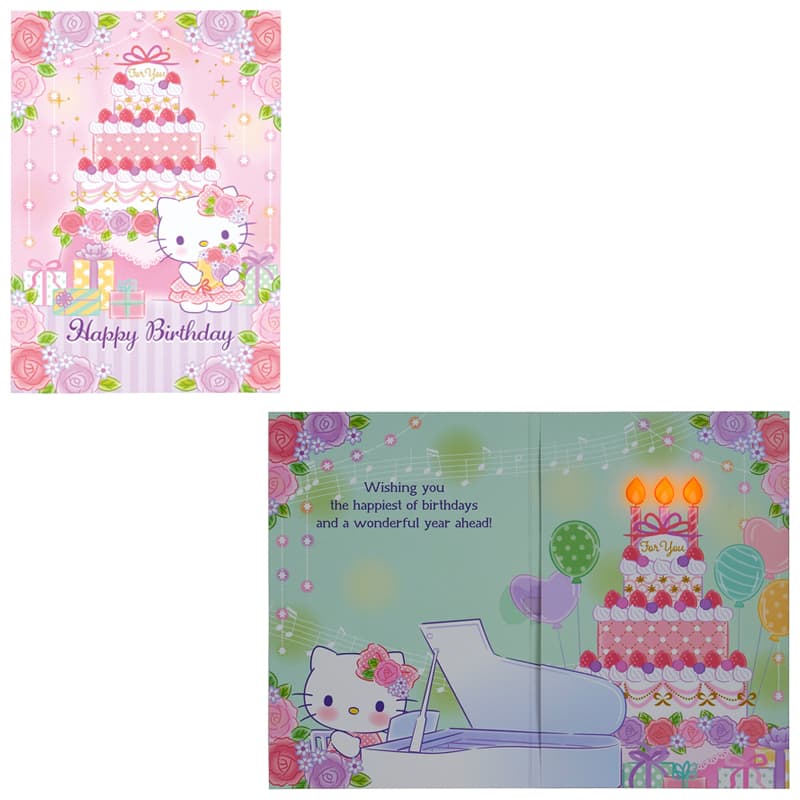 バースデーカード ライト&メロディー ハローキティ ケーキ 二つ折り JPME59-5 614726 サンリオ sanrio グリーティングカード 誕生日 お祝...