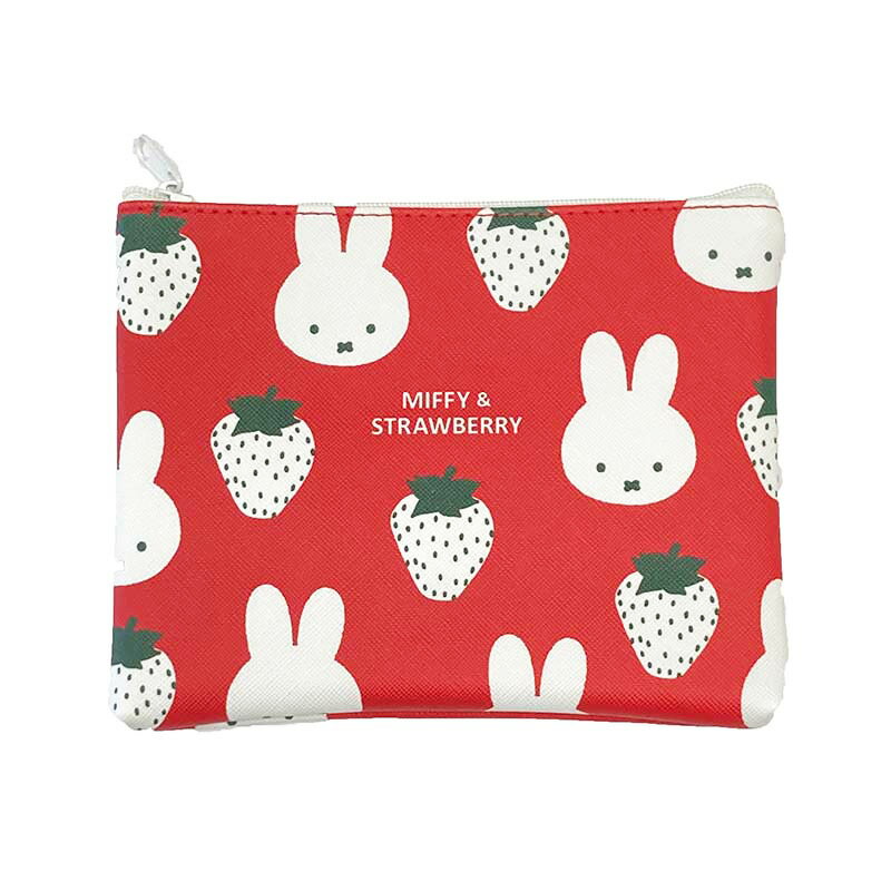 ミッフィー＆ストロベリー フラットポーチ 赤 BS24-84 スクエア square キャラクタグッズ 大人 かわいい 文具 miffy and strawberry DickBruna ディックブルーナ うさぎ