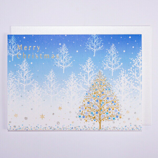 クリスマスカード ベーシック 雪とツリー GX4216 イーズプロダクツ EASE グリーティングカード 手紙 サンタ シンプル 恋人 ラメ きらきら