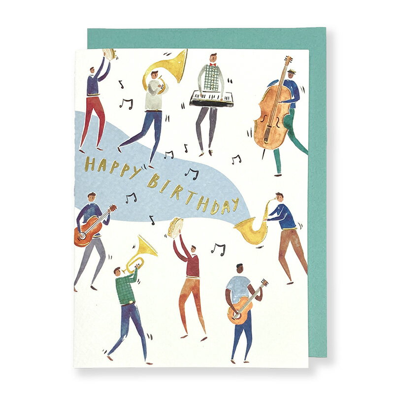 バースデーカード 楽器を演奏する人々ブルー THE ART FILE GB2033 イーズプロダクツ EASE グリーティングカード 大人 シンプル きれい 手...