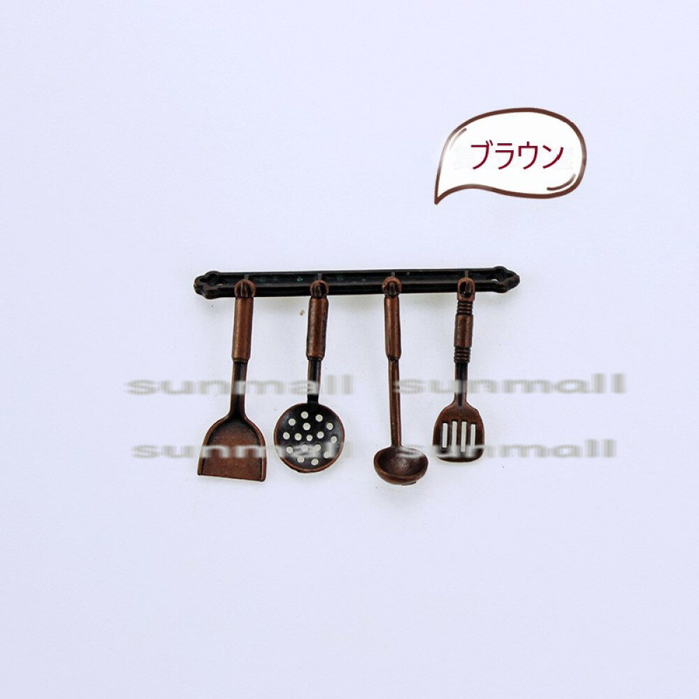 sunfiniの90000002【1セット5点販売】【2色選択】　ミニチュアドールハウスキッチンツール キッチンツール4種＆壁掛けフックセット ドールハウスキッチン装飾用 ドールハウスキッチン小道具｜アングル2