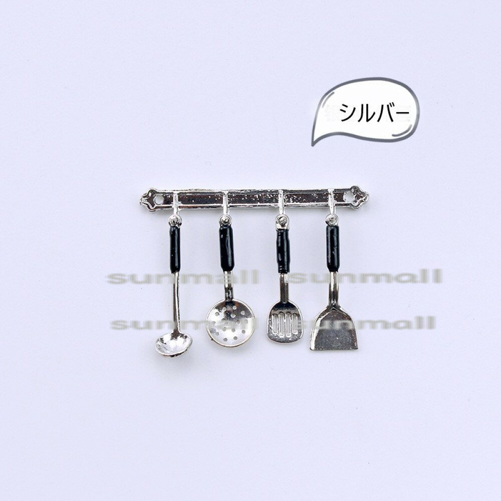 sunfiniの90000002【1セット5点販売】【2色選択】　ミニチュアドールハウスキッチンツール キッチンツール4種＆壁掛けフックセット ドールハウスキッチン装飾用 ドールハウスキッチン小道具｜アングル3