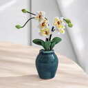 90000453(1点)ミニチュア陶器鉢入り蘭の花(クレイフラワー)深みブルーの陶器鉢×精巧クレイフラワーが映える! ミニインテリア 卓上フラワー 花の置物 ギ...