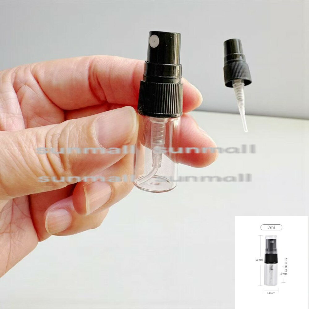 25330008【1セット2本販売】携帯用スプレーボトル 2ml×2個セット【透明ボトル＋ブラックキャップ】香水..