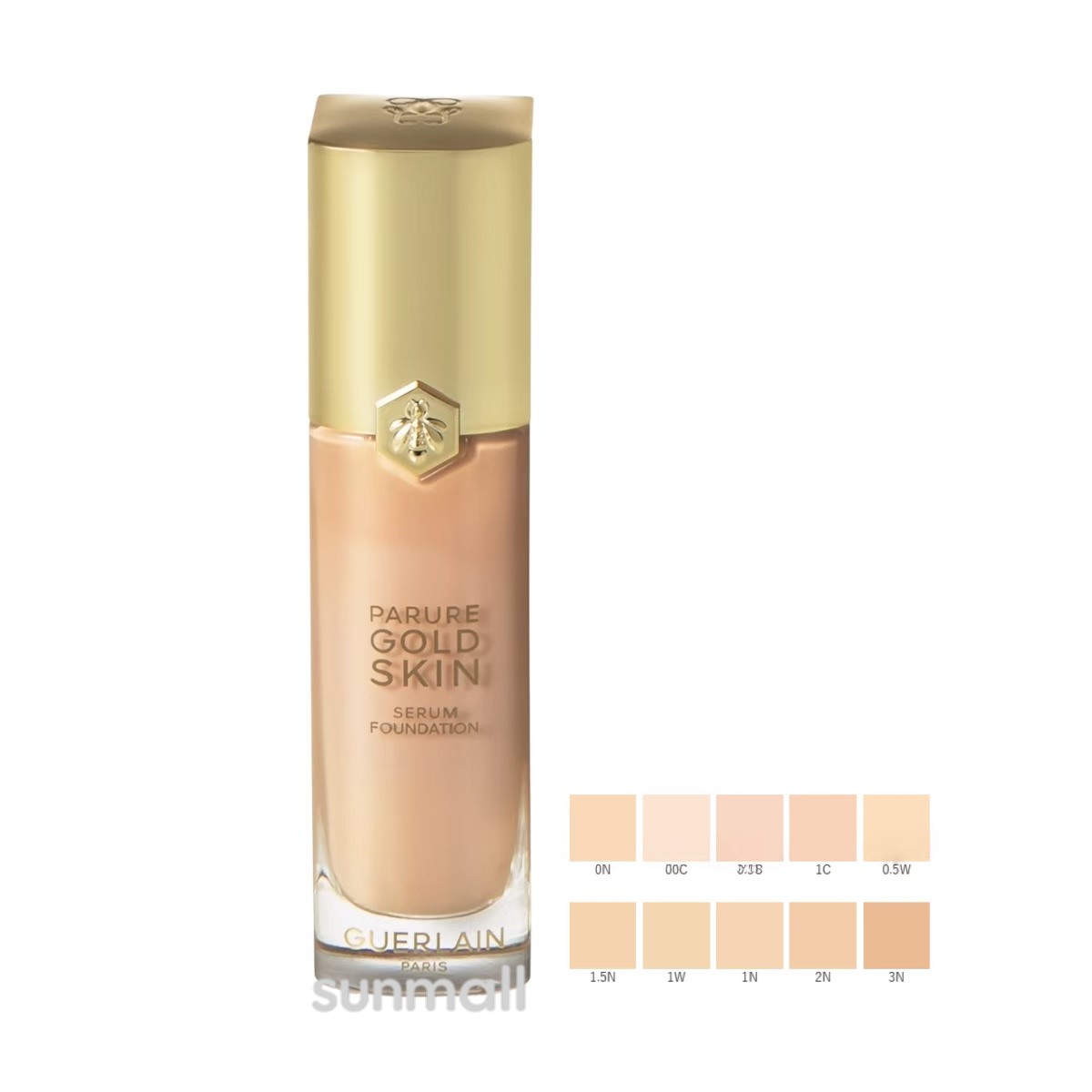 内容量35mL／SPF45・PA++++／リキッドファンデーション製造国フランス化粧品の生産地について＜ゲラン＞人気スキンケア“アベイユ ロイヤル”から夜間の集中ケア美容液が登場 ミツバチの恵み※1と先進の科学知見と共に進化してきたエイジングケア※2ライン“アベイユ ロイヤル”。すこやかな肌に整え、肌を引き締める集中ケア美容液が誕生。 ＜ゲラン＞研究所の分析から、顔の印象を左右しやすい部分が目もとに集中していることがわかりました。目もと周りの肌もなめらかに整え、すこやかな状態を保つケアを開発しました。 処方の核となるのは、ウェッサン島のブラックビーハニー※3と新開発・フェイステープ テクノロジー。肌を心地よく引き締めながら、ふっくらとしたハリ感のある肌へ導きます。 さらに、ビタミンC誘導体※4をはすこやかな肌へ導く3つのダーモフラッシュ成分※5を配合。うるおいを与えながら肌をなめらかに整え、明るいツヤ肌印象へ導きます。 24Kゴールド※1の輝き×濃“蜜”カバーでジュエリースキンへ ミツバチの恵み※2を纏う新・美容液ファンデーション 24Kゴールド※の輝きで、ジュエリーを纏ったような美しい肌印象へ。 〈パリュール ゴールド〉から、新・美容液ファンデーションが誕生。 薄膜でありながら濃”蜜”なカバー力。ひと塗りで色ムラや毛穴、凹凸を均一に整え、 24Kゴールド※1が放つ上質な輝きと溶け合い、洗練された”ジュエリースキン”へ。 さらに、暑さや湿気に強く色移りしづらい24時間ロングラスティング処方※3。メイクしたての美しい仕上がり長時間続きます。 また、＜ゲラン＞人気エイジングケア※4ライン“アベイユ ロイヤル”のシグネチャー成分であり、黒ミツバチが生み出すブラックビーハニー※2を配合。ホワイトピオニーエキス※5などの成分と重なり合い、美容液ファンデーションが完成。10の美肌印象に多角的にアプローチ※6し、ふっくらとうるおいに満ちた、均一な肌印象を目指します。 86%※7スキンケア成分配合。 SPF45・PA++++で紫外線ダメージから肌を守ります。 ※1：金（メイクアップ効果） ※2：ハチミツ（整肌成分） ※3：データ取得済み（ブランド調べ。効果には個人差があります） ※4：年齢に応じたお手入れ ※5：シャクヤクエキス（保湿成分） ※6：メイクアップ効果（毛穴・シワ・くすみのカバー）、スキンケア効果（うるおい・ツヤ・なめらかさ・肌の柔らかさ・ハリ・キメの整った肌） ※7：顔料およびパール剤として配合している成分を除く。商品区分化粧品特徴24Kゴールド※1の輝き×濃“蜜”カバーでジュエリースキンへ ミツバチの恵み※2を纏う新・美容液ファンデーション 24Kゴールド※の輝きで、ジュエリーを纏ったような美しい肌印象へ。 〈パリュール ゴールド〉から、新・美容液ファンデーションが誕生。 薄膜でありながら濃”蜜”なカバー力。ひと塗りで色ムラや毛穴、凹凸を均一に整え、 24Kゴールド※1が放つ上質な輝きと溶け合い、洗練された”ジュエリースキン”へ。 さらに、暑さや湿気に強く色移りしづらい24時間ロングラスティング処方※3。メイクしたての美しい仕上がり長時間続きます。 また、＜ゲラン＞人気エイジングケア※4ライン“アベイユ ロイヤル”のシグネチャー成分であり、黒ミツバチが生み出すブラックビーハニー※2を配合。ホワイトピオニーエキス※5などの成分と重なり合い、美容液ファンデーションが完成。10の美肌印象に多角的にアプローチ※6し、ふっくらとうるおいに満ちた、均一な肌印象を目指します。 86%※7スキンケア成分配合。 SPF45・PA++++で紫外線ダメージから肌を守ります。 ※1：金（メイクアップ効果） ※2：ハチミツ（整肌成分） ※3：データ取得済み（ブランド調べ。効果には個人差があります） ※4：年齢に応じたお手入れ ※5：シャクヤクエキス（保湿成分） ※6：メイクアップ効果（毛穴・シワ・くすみのカバー）、スキンケア効果（うるおい・ツヤ・なめらかさ・肌の柔らかさ・ハリ・キメの整った肌） ※7：顔料およびパール剤として配合している成分を除く。注意事項お肌に合わない、異常が生じるなどの場合はご使用をお控えください。商品の在庫について※当店では複数モールで在庫共有をしているため、ご注文が確定しても欠品や完売の場合もございます。 その際は、別途ご案内させて頂きます。お問い合わせ/メール返信について※商品発送の都合上、当日11時以降および土、日曜日のお問合せは翌平日営業日のご対応となります。 ※ご注文、お問合せ殺到時は、ご返信が翌日または翌月曜日になる場合がございますので、ご了承ください。【メール便/ネコポス発送ご利用についての注意事項】※損害保障がございません.配送時に破損・紛失・未着・遅延等が発生した場合の補償はございません。また、専用の簡易梱包・郵便受けへお届けの為、商品の外装の潰れ・へこみ・キズ等が発生した場合、またはお客様都合による返品・交換等のご対応は出来かねます。ご了承の上ご利用をお願いいたします。 ※贈り物などの際は宅配便（送料620円）での配送をお奨めいたします。 ※商品発送後のキャンセル・ご注文内容・お届け先の変更はできません ご了承の上、メール便をご選択いただきますようお願いします。注意事項■商品の撮影には最大限注意を払っておりますが、閲覧時のモニター環境によりましては実際の商品と若干違うお色味に映ることもございます。商品画像の色は実際の色に近づけるよう作成しておりますが、お客様ご使用のPC/モニター等の環境により異なる場合がございます。上記の点につきましては、ご理解の上、ご購入をお願い致します。 ■こちらの商品は実店舗でも販売しております関係上、ご購入のタイミングによっては品切れが発生する場合もございます。大変恐れ入りますが、その場合はキャンセル対応をさせていただきますこと、予めご了承ください。 ■新品未使用ですが、多少のふちのゆがみや細かい傷、汚れがあります。ご理解の上　ご購入ください。お電話でのお間い合わせ※現在リモ-ト勤務体制を取っており、電話に出られないことがごさいます。その場合はサイトのお間い合わせかEmailへのご連絡をご協カいただけると幸いです。広告文責株式会社アミティ燦　　03-6764-8406