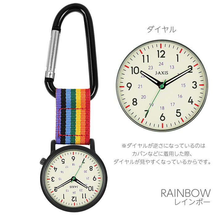 RakutenスーパーSALE！期間中P10倍！【人気♪】[公式]【送料無料・1年保証】【即日出荷（休業日を除く13：00迄のご注文）】柄テープがアクセント カラビナフックウォッチ 見やすいダイヤル アウトドア カジュアル 受験 試験 勉強 サン・フレイム J-AXIS AP1351