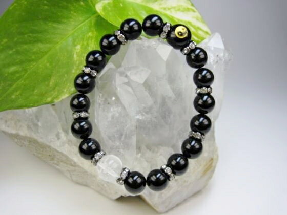 ※訳あり※【均一ブレスレット】オニキス+水晶鯉:太極Φ10+Φ12mm